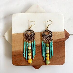Artisan Turquoise and Yellow Beaded Earrings